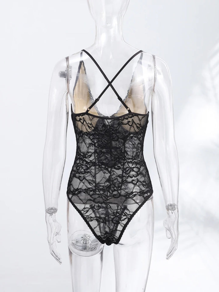Stunning Sexy Lace Halter Bodysuit Slim Waist Cinch