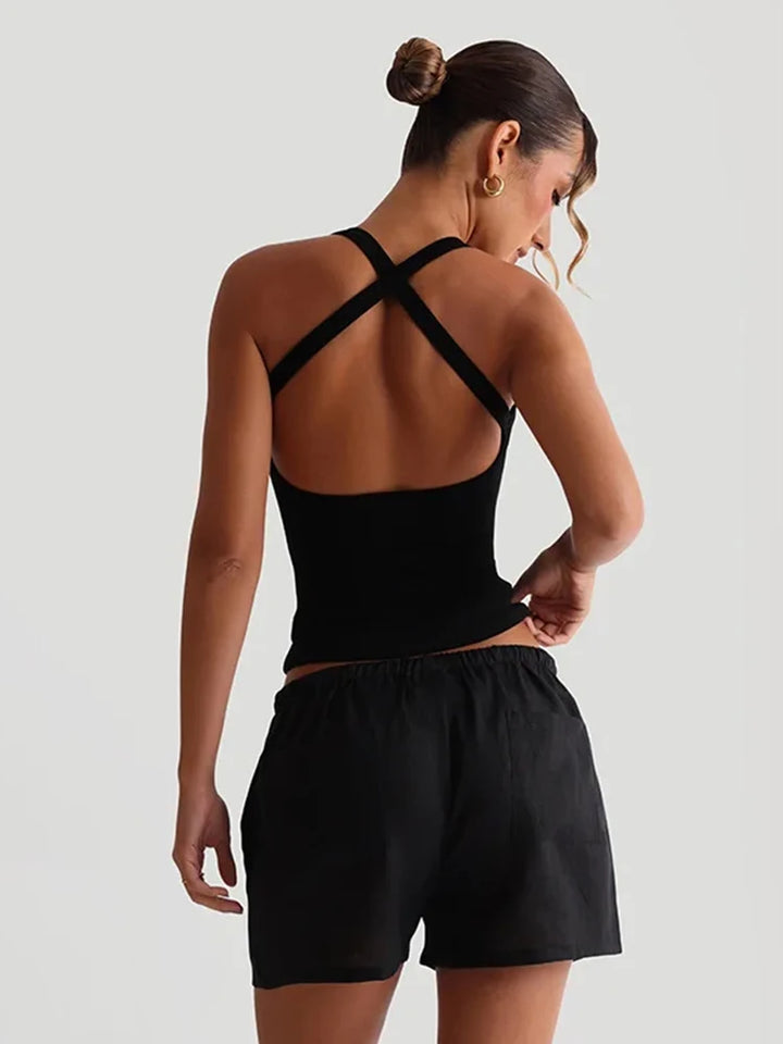 Stylish Backless Polyester Top For Fitness Or
