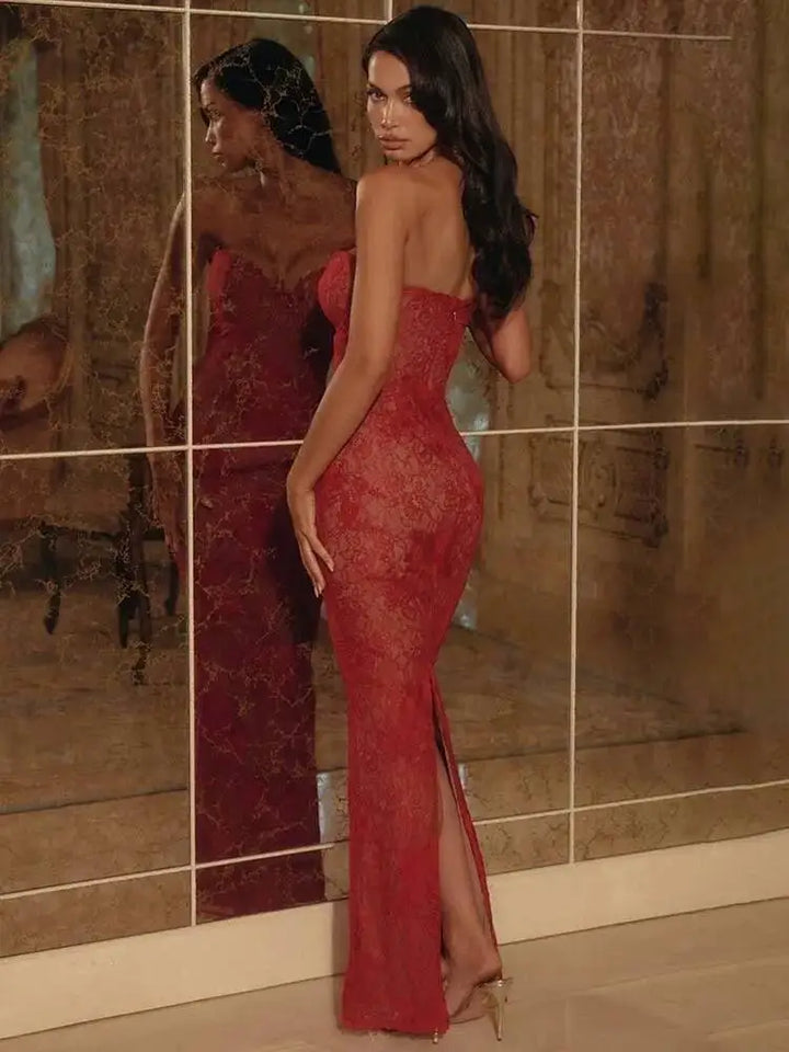 Lace Slim Bodycon Maxi Dress With Lining