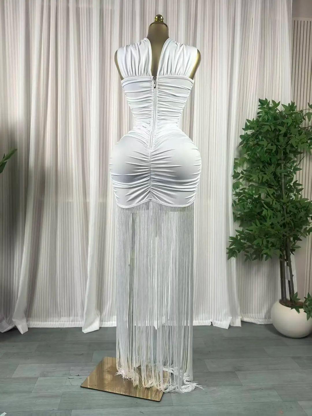 Women Wrap Halter Tassel Patchwork Maxi Dress