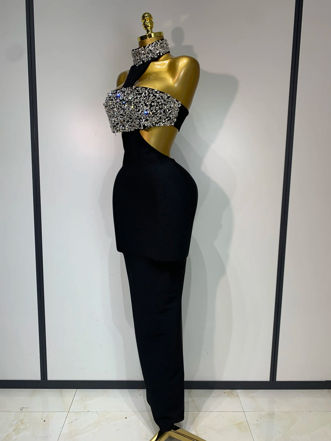 Women Backless Sparkly Crystal Bodycon Party Dress