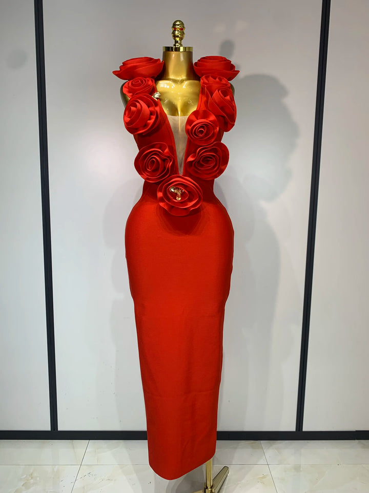 2025 New Fashion 3D Flower Sleeveless Bodycon Bandage Dress Women Celebrity Elegant Party Club Luxury Birthday Dress Vestidos ﻿