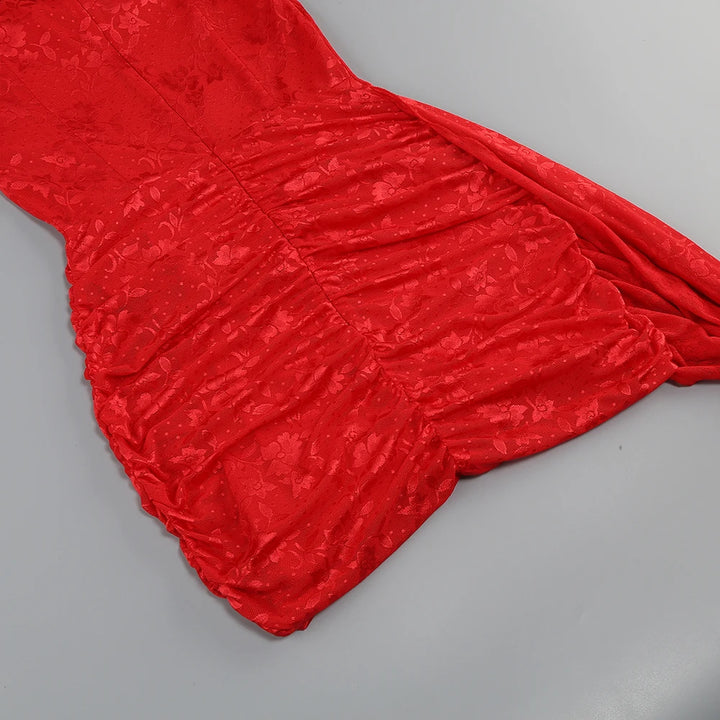 Vizziel Red White Mini Draped Tailored Sheath