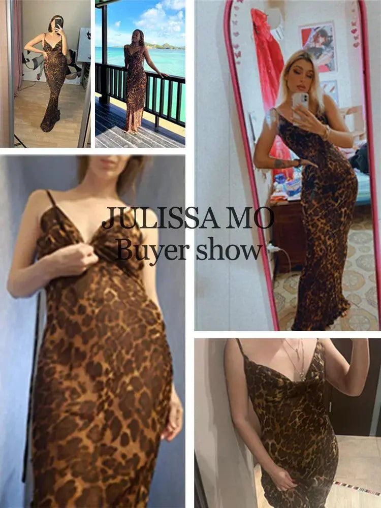 Julissa Mo Leopard Print V Neck Bodycon Dress Partywear
