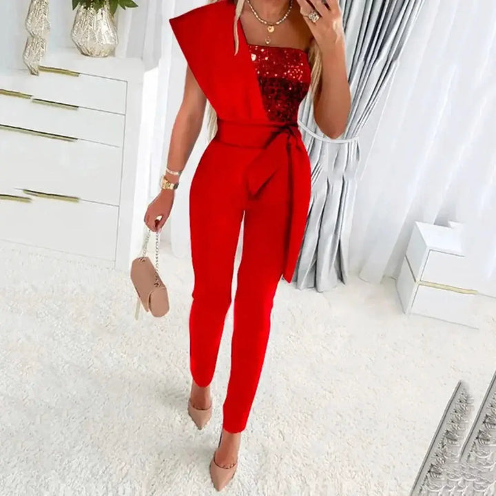Sequin Patchwork Jumpsuit Sparkling Party Wear For Women