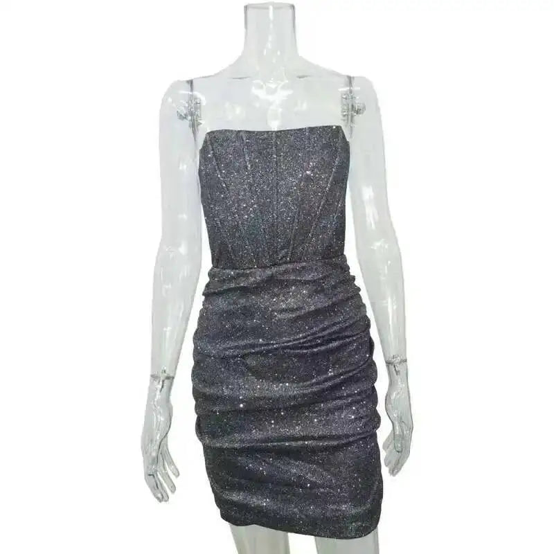 Giyu Black Glitter Strapless Bodycon Mini Dress