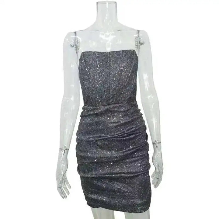 Giyu Black Glitter Strapless Bodycon Mini Dress