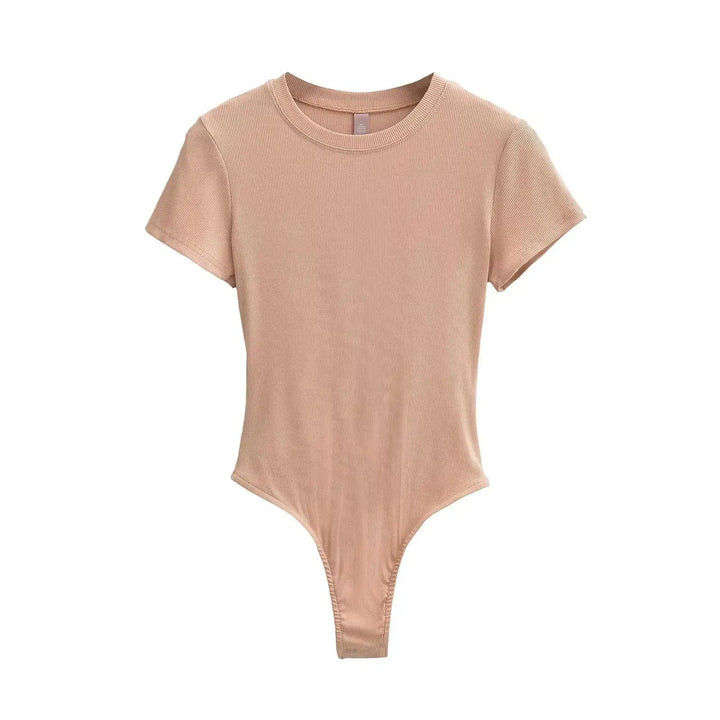 Women Summer Short Sleeve O-neck Slim Fit Knit Bodysuit