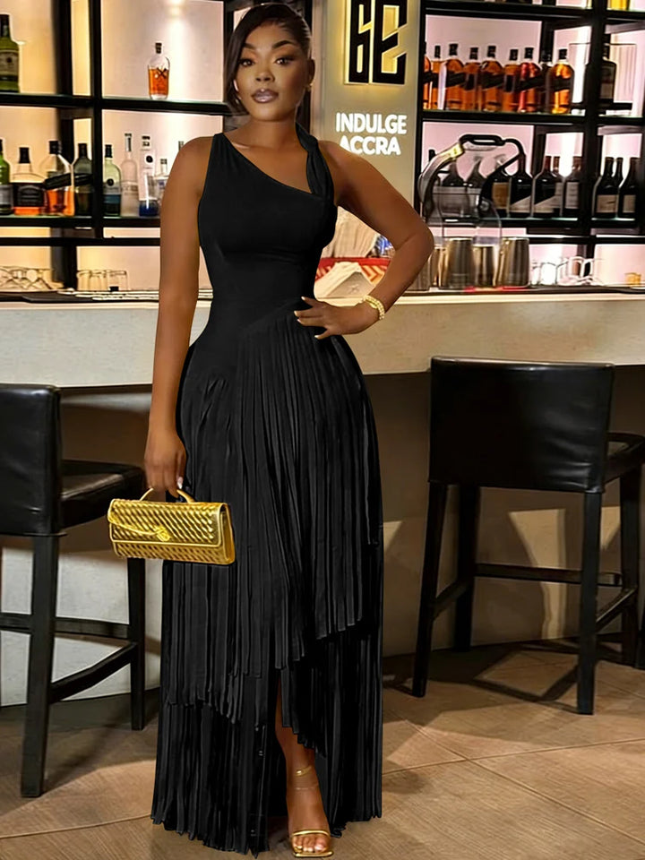 Luxury Red One Shoulder Fringe Maxi Dress For Girls