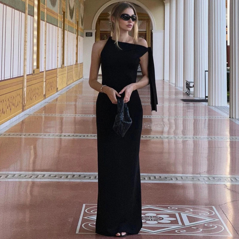 Hugcitar Patchwork Knit Maxi Dress Y2k Slim Fit