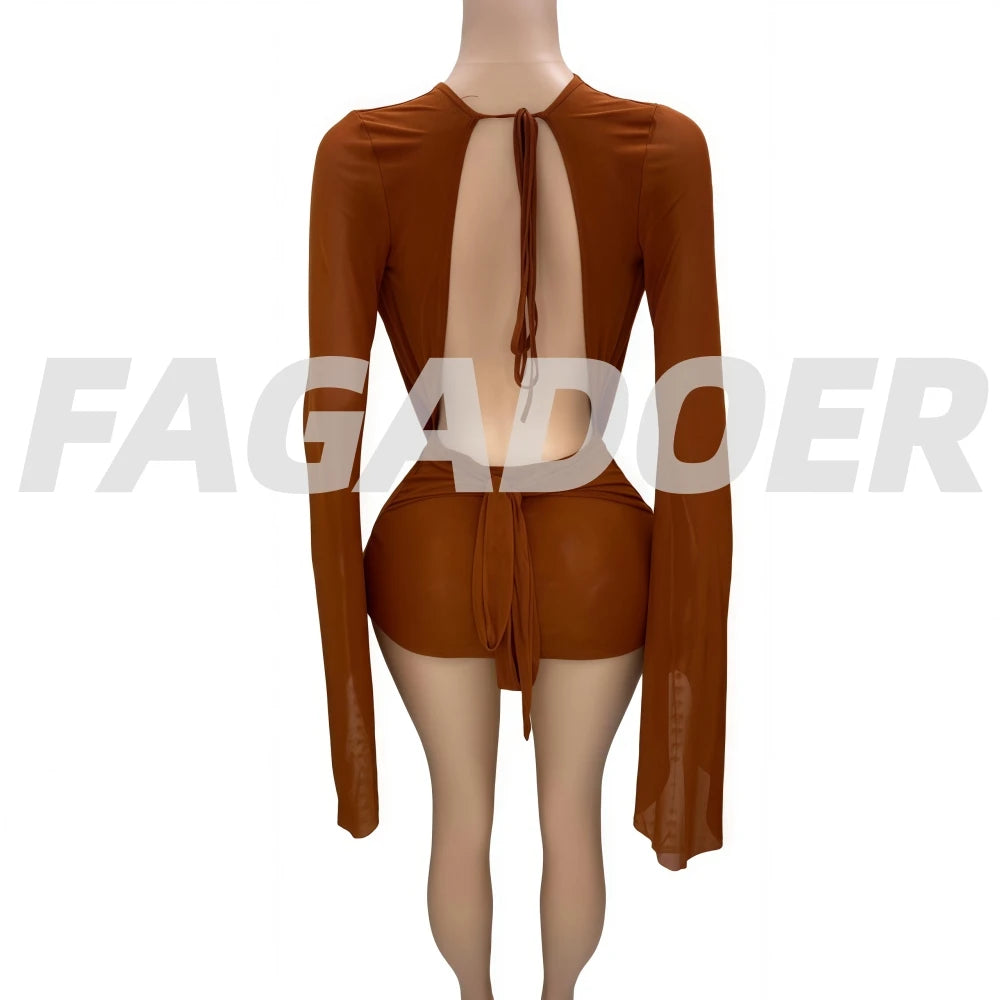 Fagadoer Mesh See Through Mini Bodycon Dress Women