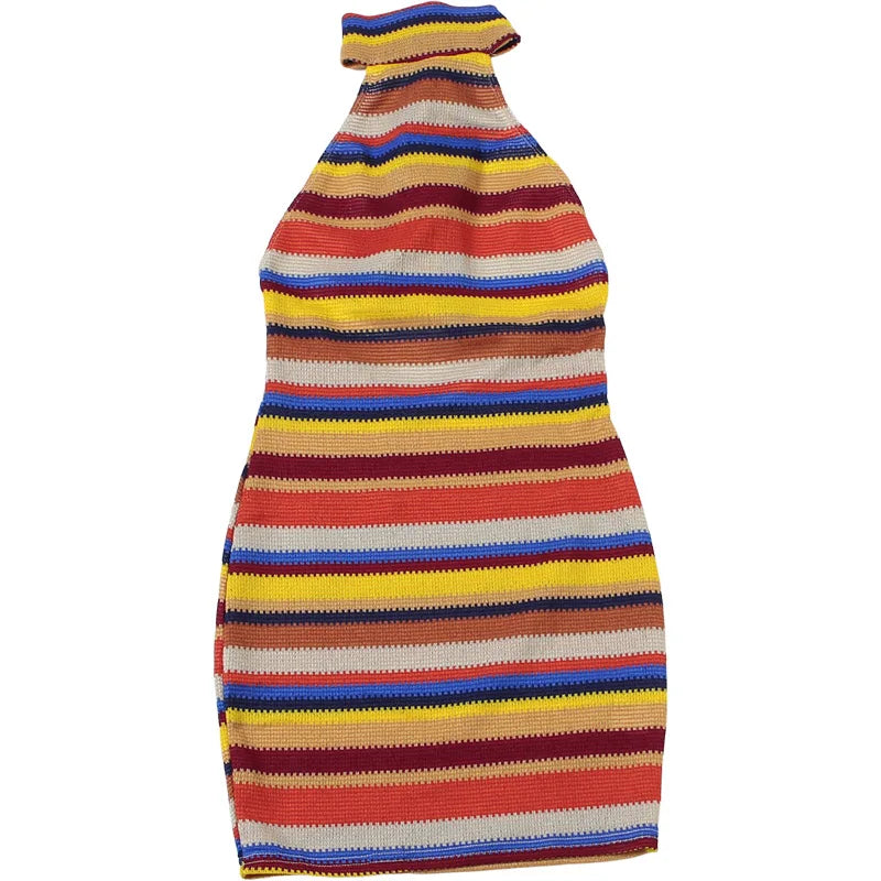 Luxurious Knit Stretch Stripe Halter Dress