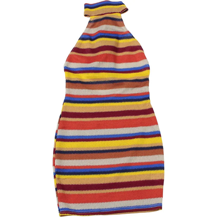 Luxurious Knit Stretch Stripe Halter Dress