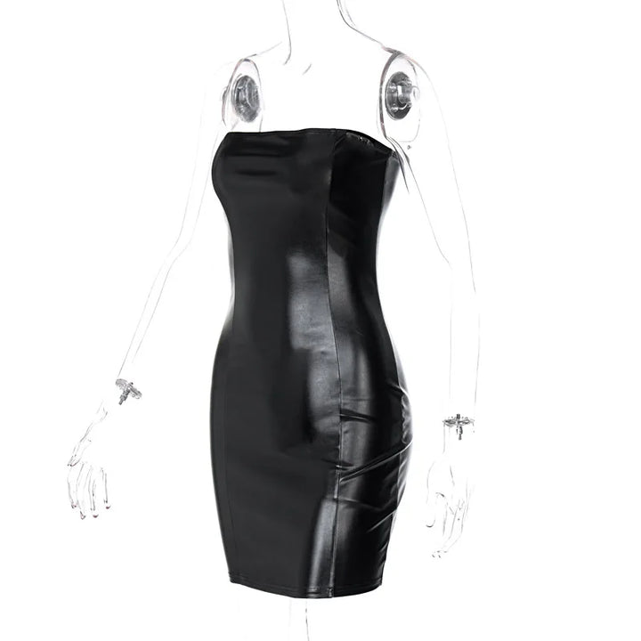 Exquisite Faux Leather Tube Mini Dress