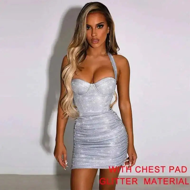 Giyu Strapless Night Club Glitter Bodycon Dress