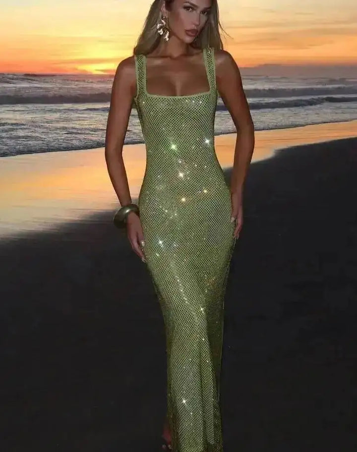 Sleeveless Sequined Mesh Maxi Dress Bodycon