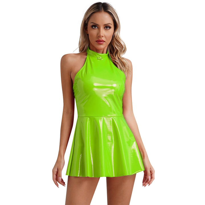 Luxury Glossy Patent Leather Mini A Line Dress