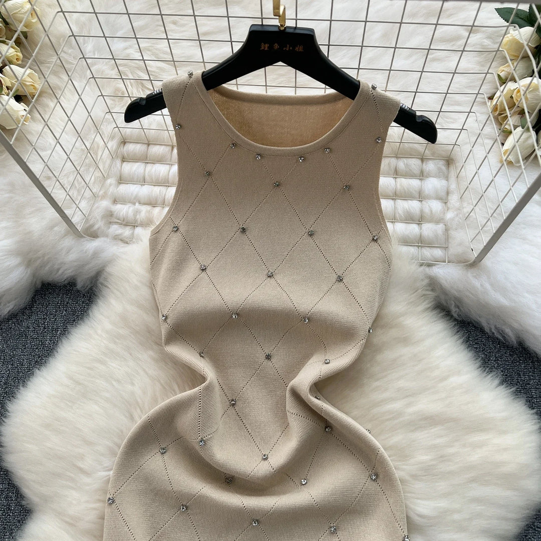 Summer Beaded Knitted Bodycon Sheath Dress