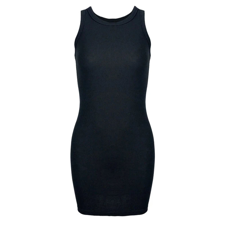 Premium Black Ribbed Bodycon Mini Dress With High