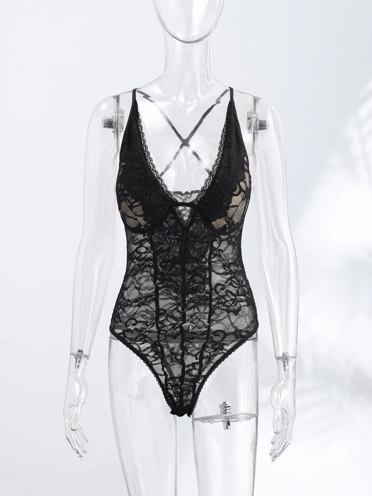 Stunning Sexy Lace Halter Bodysuit Slim Waist Cinch
