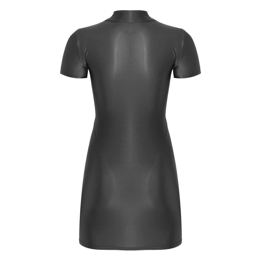 Oil Glossy Bodycon Mini Dress Women Sexy Clubwear