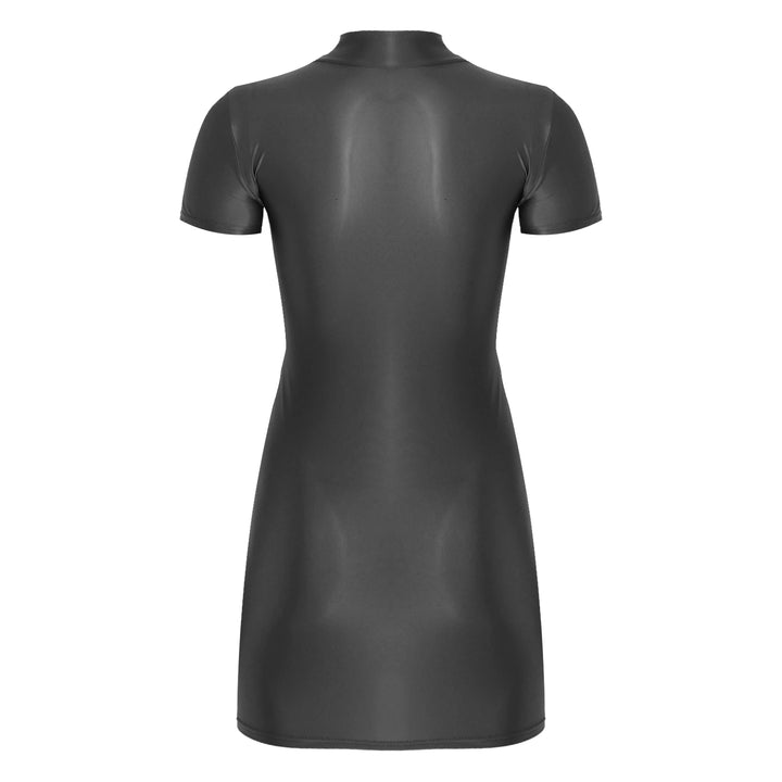 Oil Glossy Bodycon Mini Dress Women Sexy Clubwear