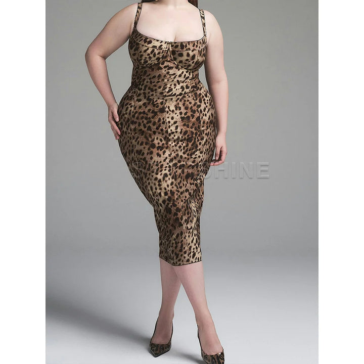 Leopard Print Bodycon Midi Dress Evening Clubwear