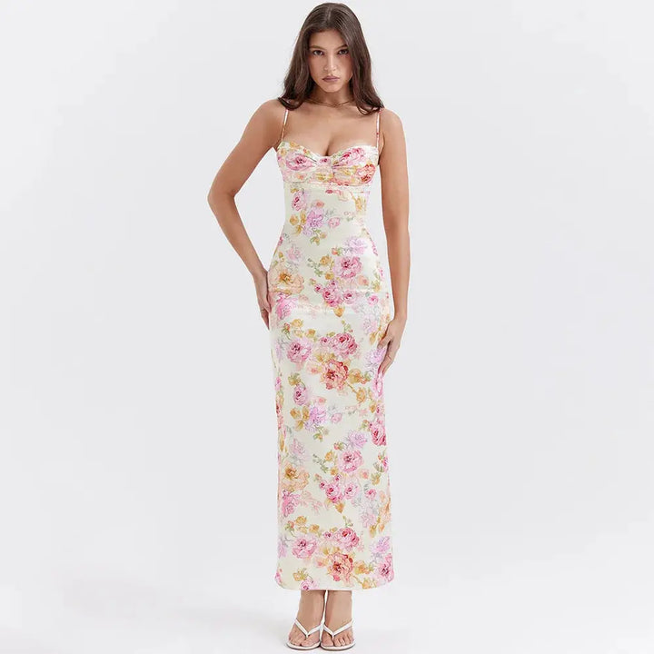 Suninheart Summer Spaghetti Strap Floral Print Party Dresses Elegant Maxi Bodycon Wedding Guest Holiday Dress New In Dress 2023