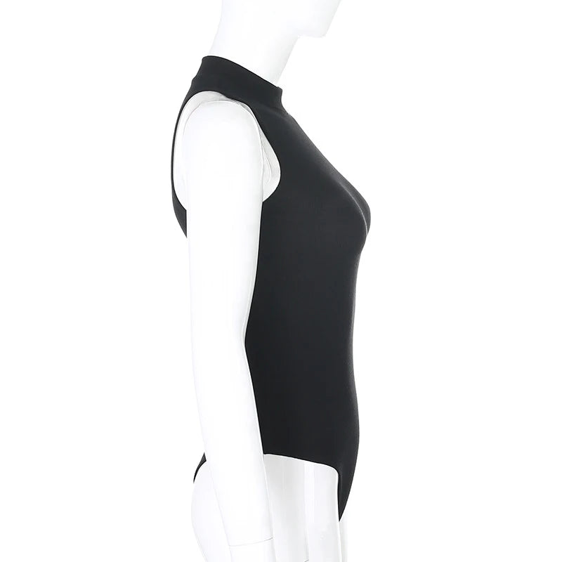 Premium Vintage Black Y2K Sleeveless Bodysuit High