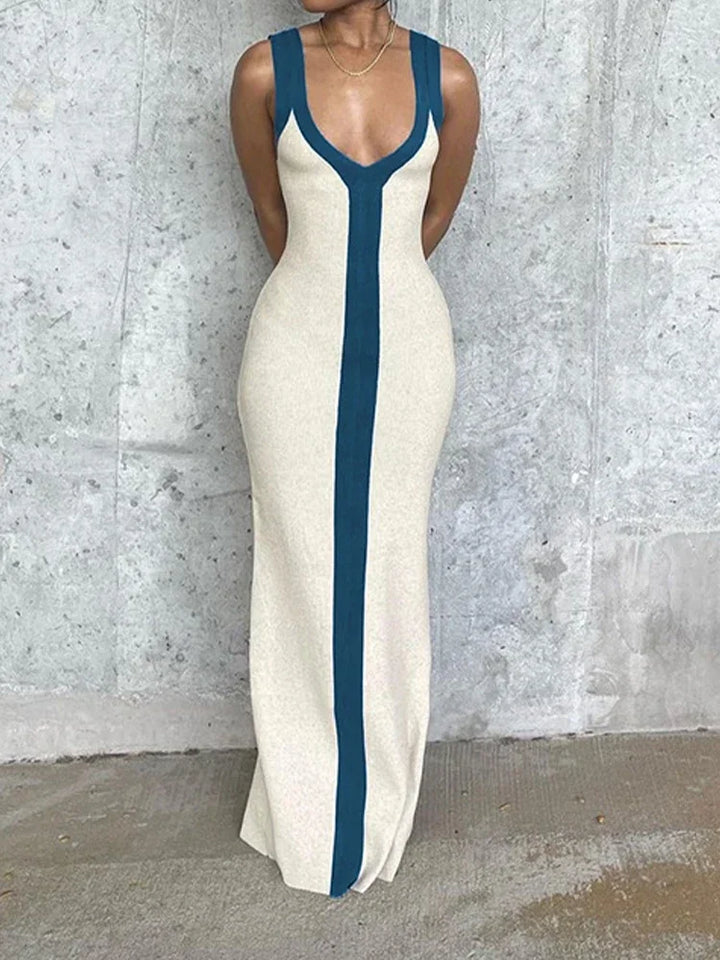 Stunning V-Neck Contrast Long Dress For Party and Club Events