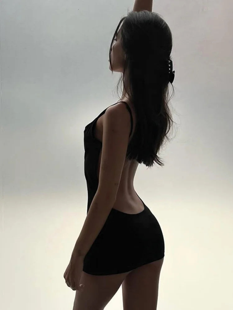 Backless Black Dress For Women Y2K Spaghetti Strap