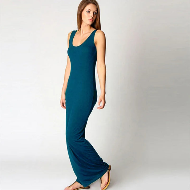 Women Sleeveless Maxi Bodycon Dress Solid Color