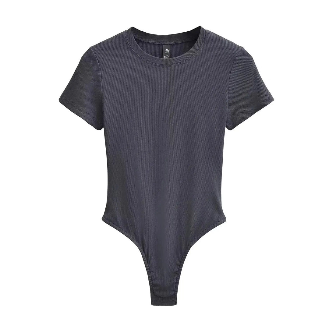 Women Summer Short Sleeve O-neck Slim Fit Knit Bodysuit