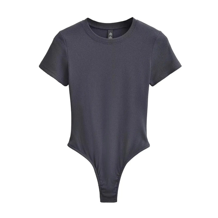 Women Summer Short Sleeve O-neck Slim Fit Knit Bodysuit