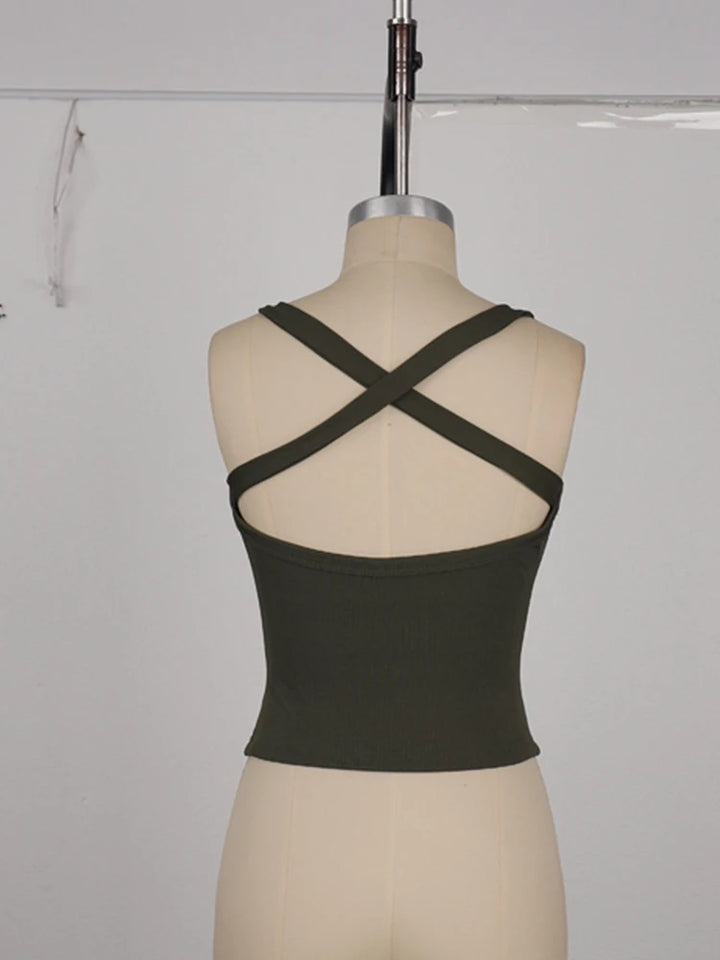 Stylish Backless Polyester Top For Fitness Or