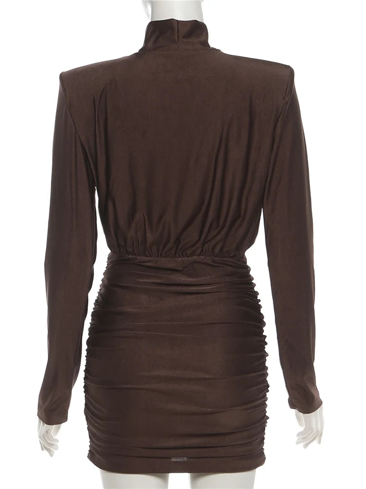 Nibber Exclusive Peach Ruched Turtleneck Bodycon