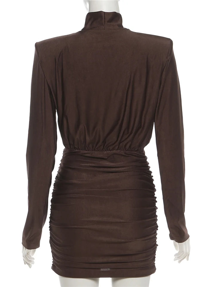 Nibber Exclusive Peach Ruched Turtleneck Bodycon