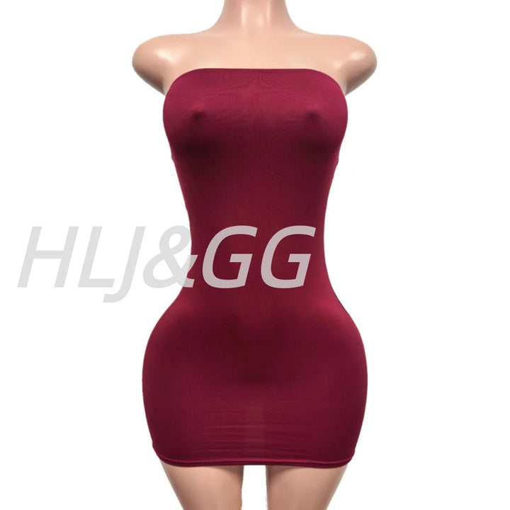 HLJ&amp;GG Sexy Hot Girl See Through Bodycon Mini Dresses Women Off Shoulder Sleeveless Slim Veardios Fashion Party Club Streetwear