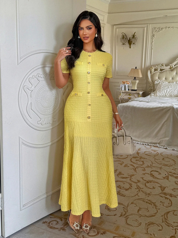 Shuangfuxiang Gold Button A Line Dress