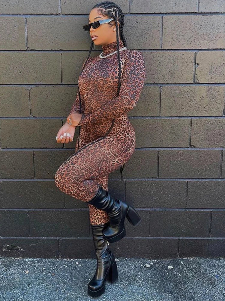 Hugcitar Long Sleeve Turtleneck Bodycon Jumpsuit