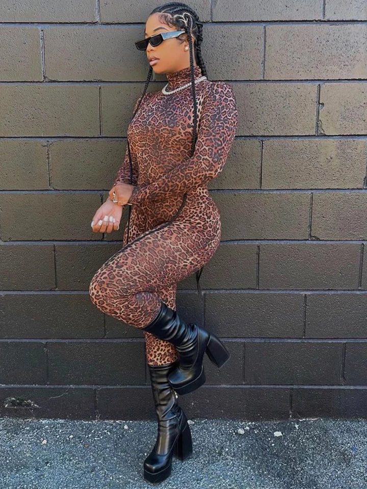 Hugcitar Long Sleeve Turtleneck Bodycon Jumpsuit