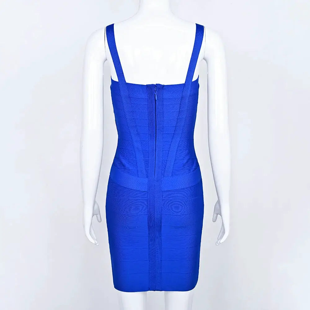 BEAUKEY Blue Spaghetti Strap Women Mini Bandage Dress Bodycon Sexy Above Knee Length Bodycon Party Club Dress XL Classic Vestido