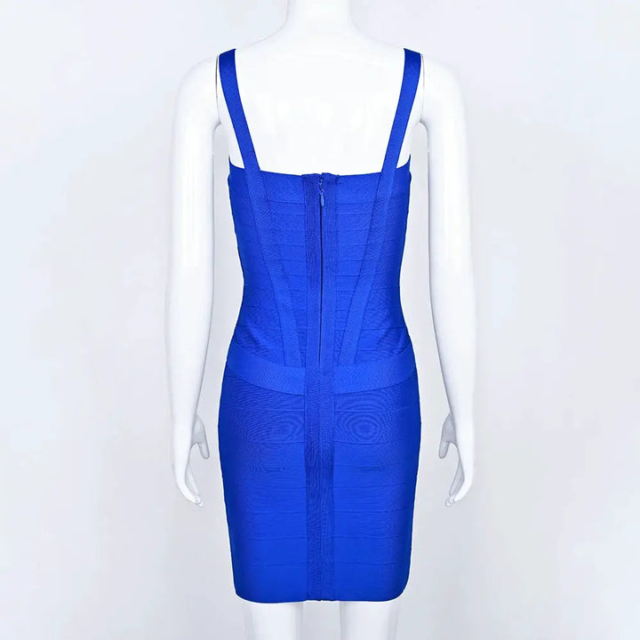 BEAUKEY Blue Spaghetti Strap Women Mini Bandage Dress Bodycon Sexy Above Knee Length Bodycon Party Club Dress XL Classic Vestido