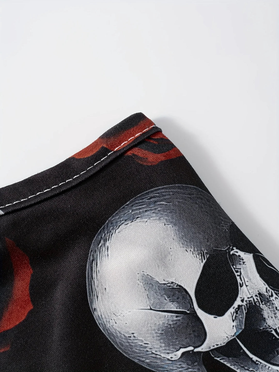 Edgy Silver Skull Red Rose Black Spaghetti Strap Maxi Dress