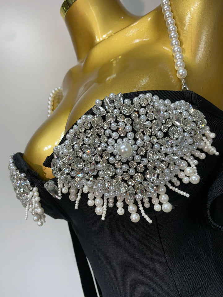 Elegant Kormanly Women Backless Crystal Pearl
