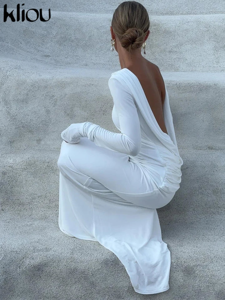 Kliou Elegant Women Maxi Dress With Sleeve