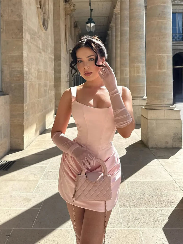 Sexy Square Neck Halter Mini Backless Party Dress
