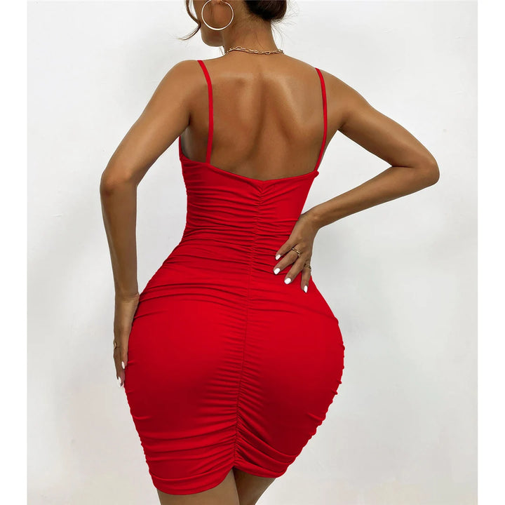 Signature V Neck Pleated Bodycon Mini Dress
