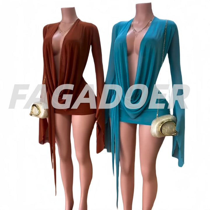 Fagadoer Mesh See Through Mini Bodycon Dress Women