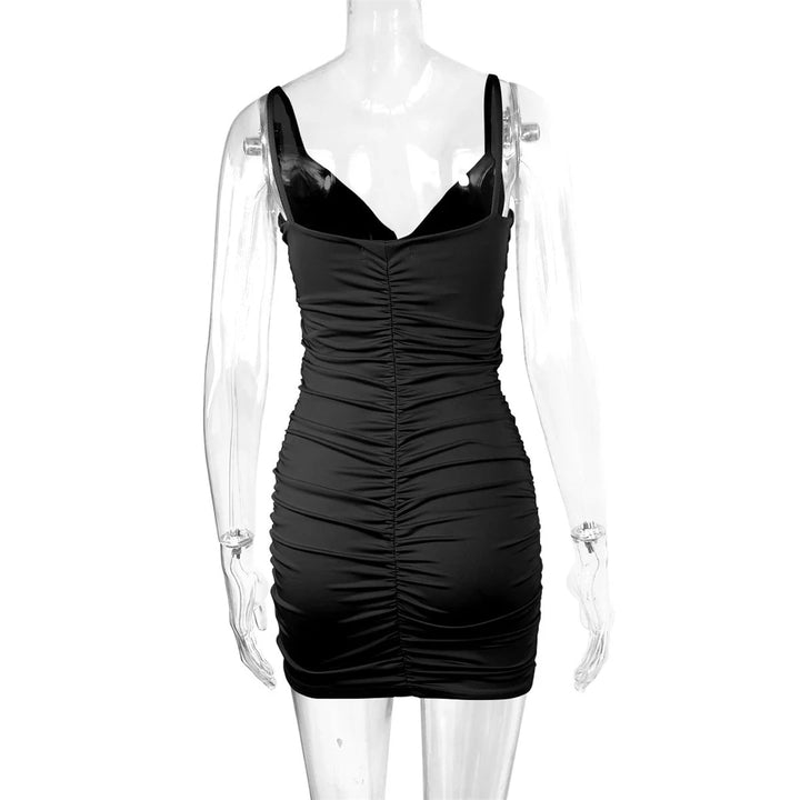 Signature V Neck Pleated Bodycon Mini Dress